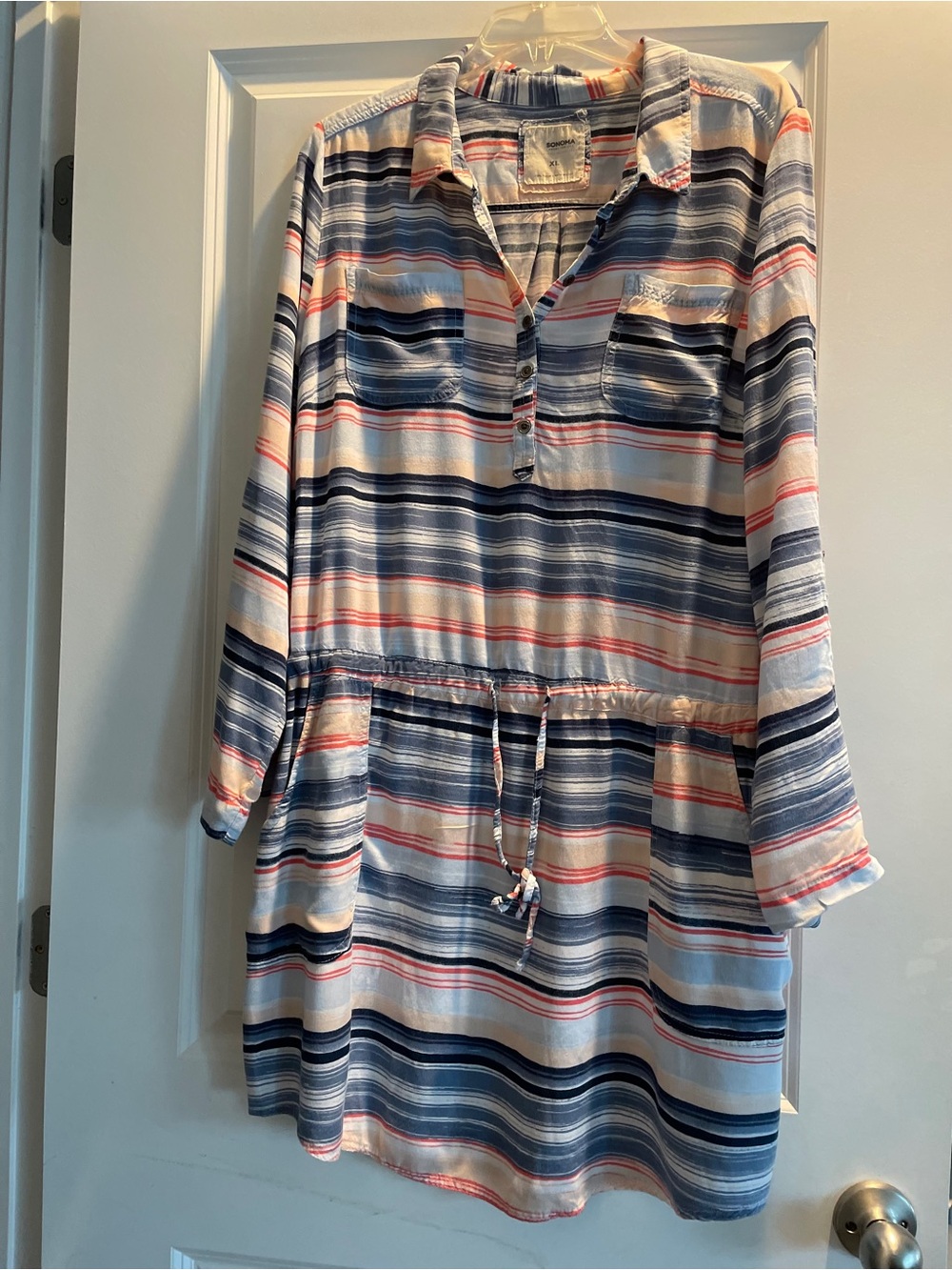 Sonoma Goods For Life Multicolor Striped Shirt Dress Size XL Drop Waist Coastal